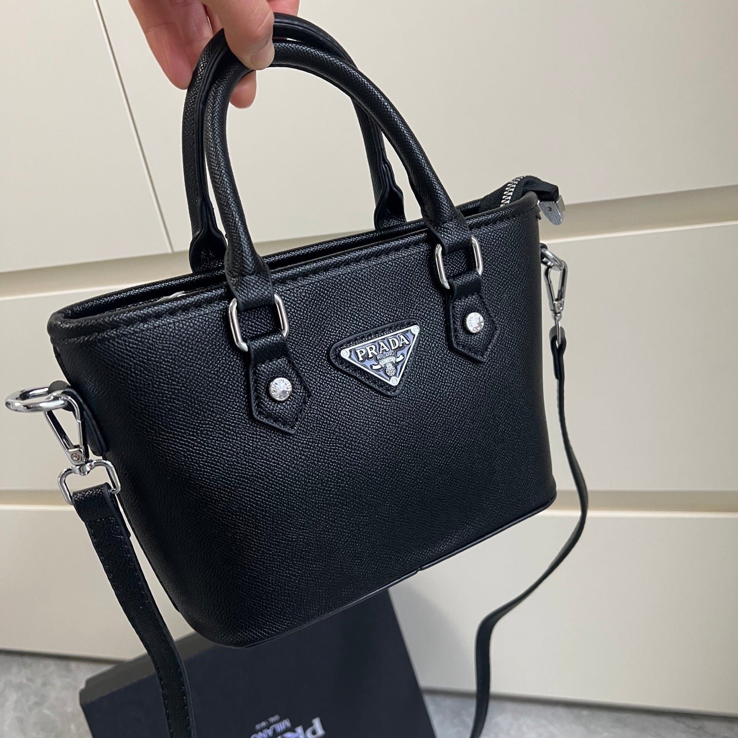 Leather PR Inspired Black Mini Tote Crossbody Bag - View 3