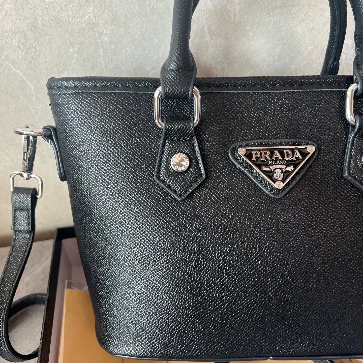 Leather PR Inspired Black Mini Tote Crossbody Bag - View 5